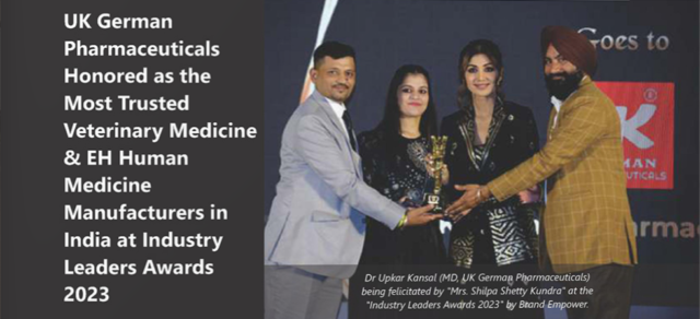 UK German Pharmaceuticals Honored as the Most Trusted Veterinary Medicine & EH Human Medicine Manufacturers in India at Industry Leaders Awards 2023